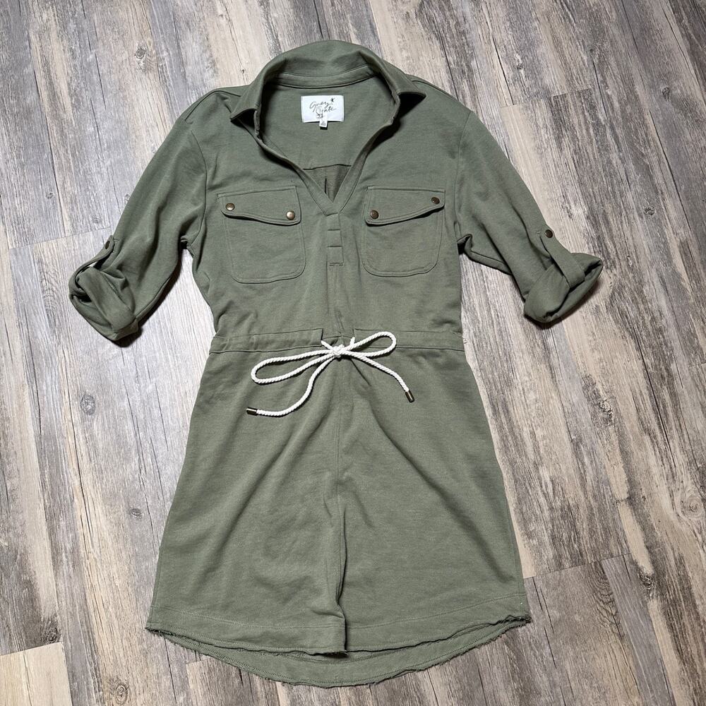 Grey State Women's Valley Green Utility Dress Roll Tab Sleeve Drawstring Waist